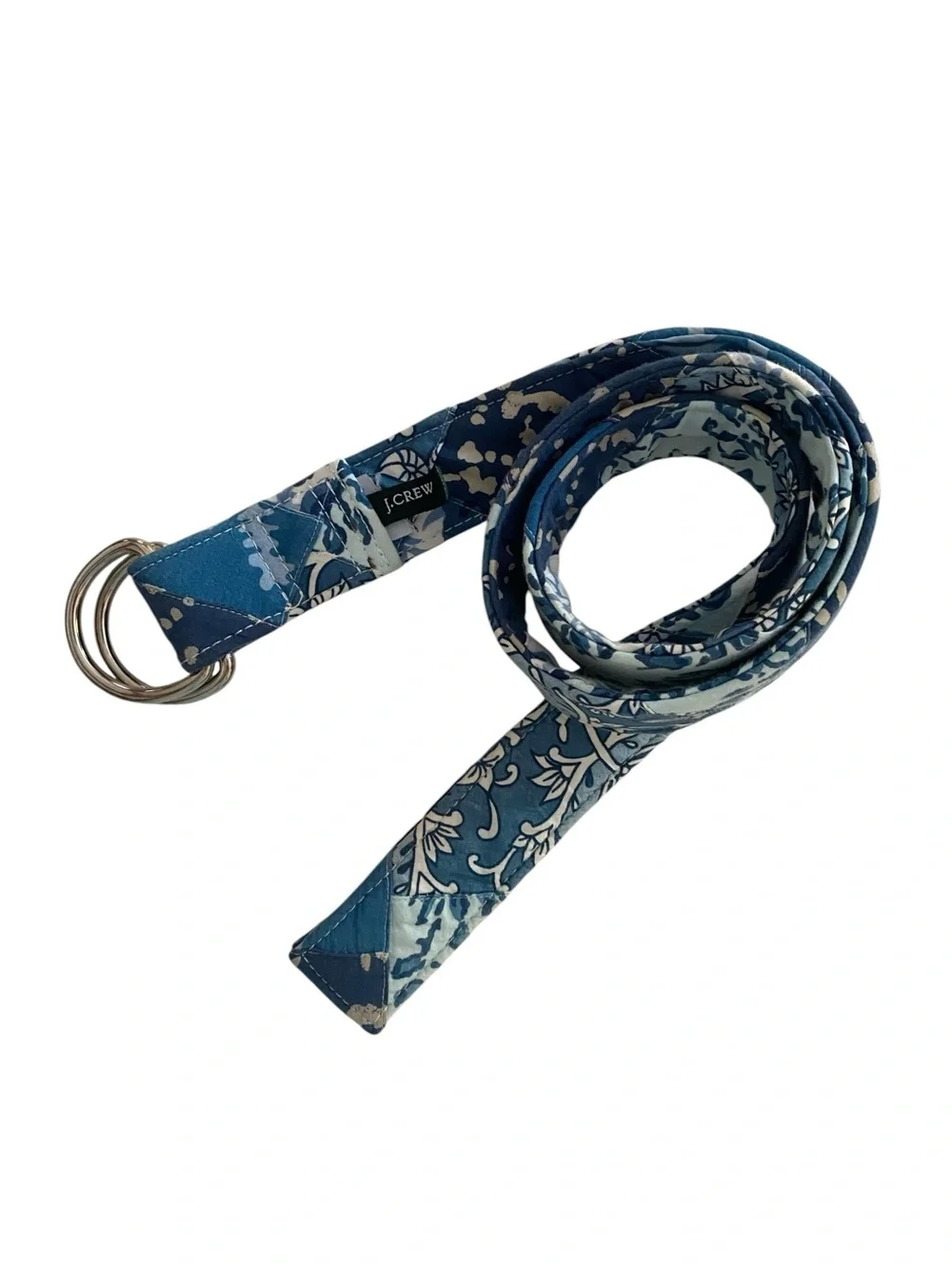 J. Crew Cotton Patchwork Belt Blue D-Ring 1.5” W x 40” L Preppy Boho - Picture 2 of 7